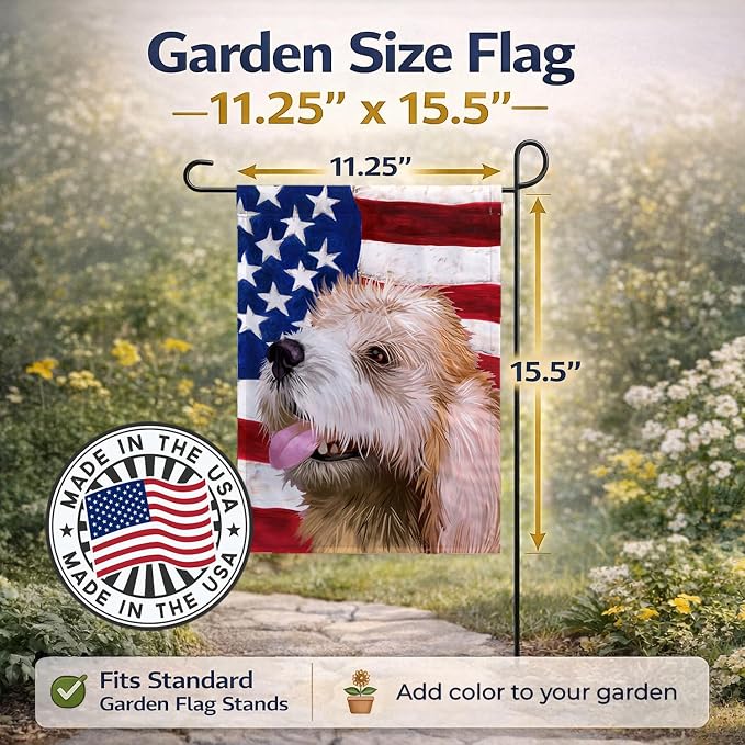 Caroline's Treasures CK6462GF Briquet Griffon Vendeen American Flag Garden Flag Mailbox Flag Decorative Yard Flag Banner Outside Patio Artwork Yard Flower Beds, Garden Size, Multicolor