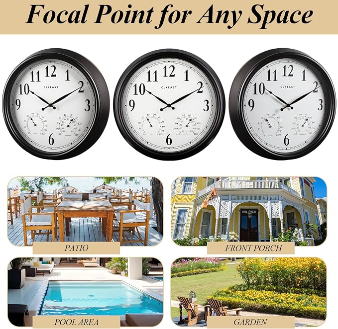 CLXEAST 18 Inch Outdoor Clocks for Patio Large Waterproof with Thermometer,18" Outdoor Wall Clock with Temperature and Humidity Combo,Weatherproof,Oil Rubbed Bronze
