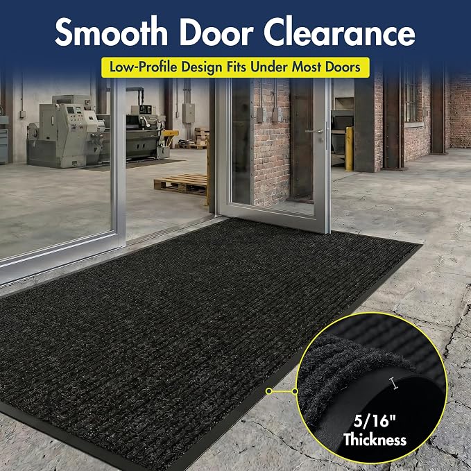 Notrax 109 Industrial Door Mat, 4' x 8' Large Entrance Mat, Heavy Duty Commercial Rugs for Entryway, Welcome Lobbies, Garage, and Mudroom, Made in the USA, Charcoal Black, Brush Step 109S0048CH