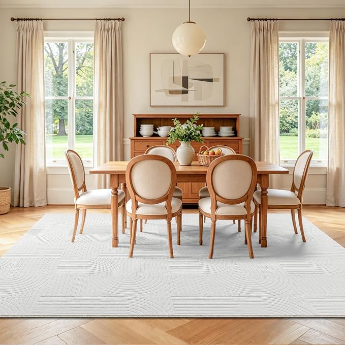 Pauwer 8x10 Area Rugs for Living Room, Modern Non Slip Washable Rug, White | Arch Pattern, Soft Fluffy, Neutral, Boho Accent, Solid Color Floor Carpet, For Kids Room Dining Room Nursery Entryway