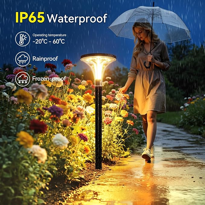 200LM Bright Solar Pathway Lights Outdoor, 6 Pack 29" Tall Solar Powered Garden Lights Waterproof, Auto ON/Off Outdoor Lighting for Path Yard Walkway Driveway Decor