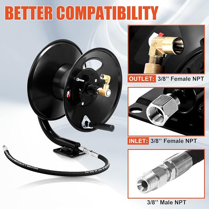 Tool Daily Pressure Washer Hose Reel, 100 FT Heavy Duty Steel Hose Reel for Power Washer