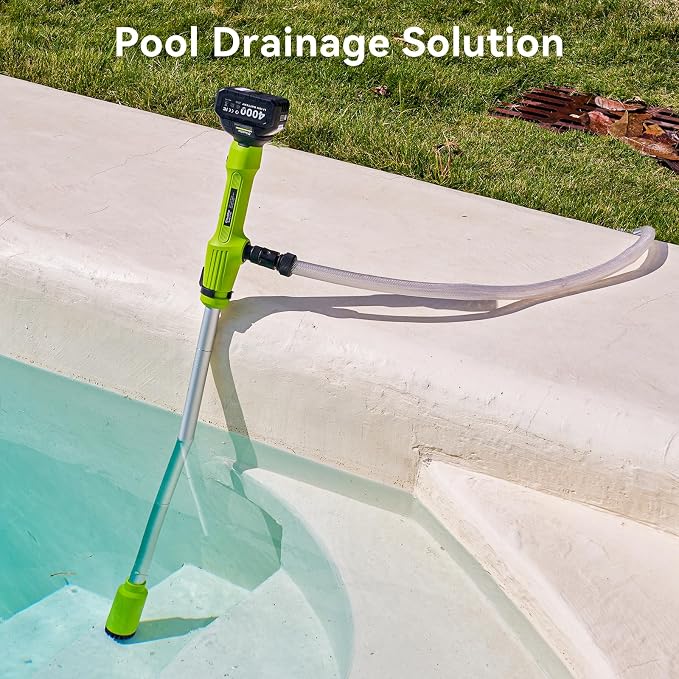 Taskstar Cordless Stick Transfer Pump for Water/Diesel, 2.2" Filter OD, 720GPH Fast Drain, Battery Powered 60-Min Runtime, 16FT Lift Head for Basement, Pool, Pond, Rain Barrels, Boat, Aquarium, RV