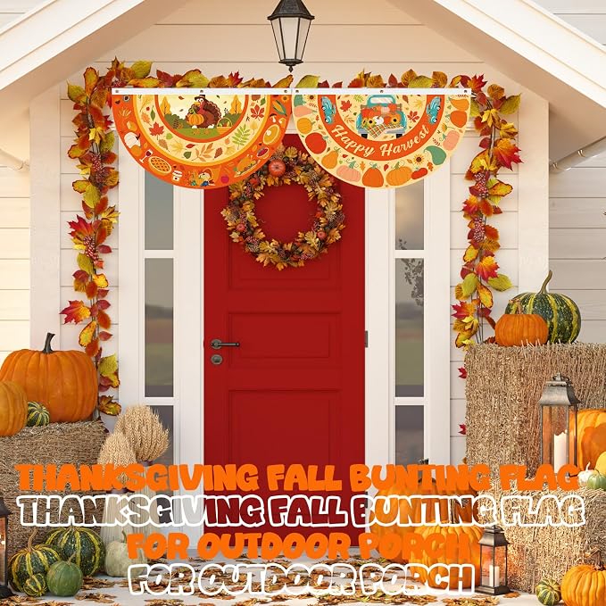 Tudomro 12 Pcs Christmas Bunting Fan Flag for Outdoor 1.5 x 3 ft Christmas Bunting Flag for Outside Santa Claus Snowman Half Fan Hanging Banner Xmas Garden Decoration