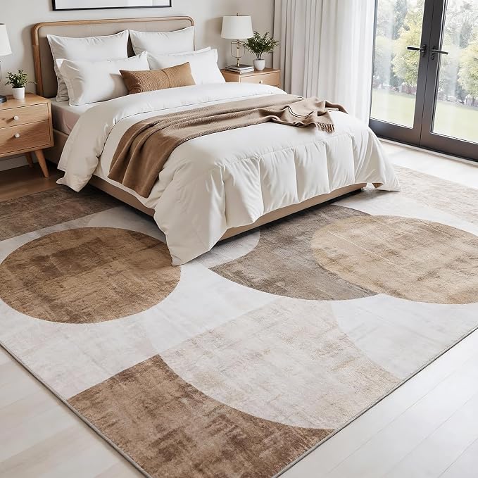 Washable Area Rug 6x9, Large Soft Rugs for Living Room Brown Carpet 6x9 Area Rugs for Bedroom Dining Room Non-Slip Stain Resistant Under Table Rug