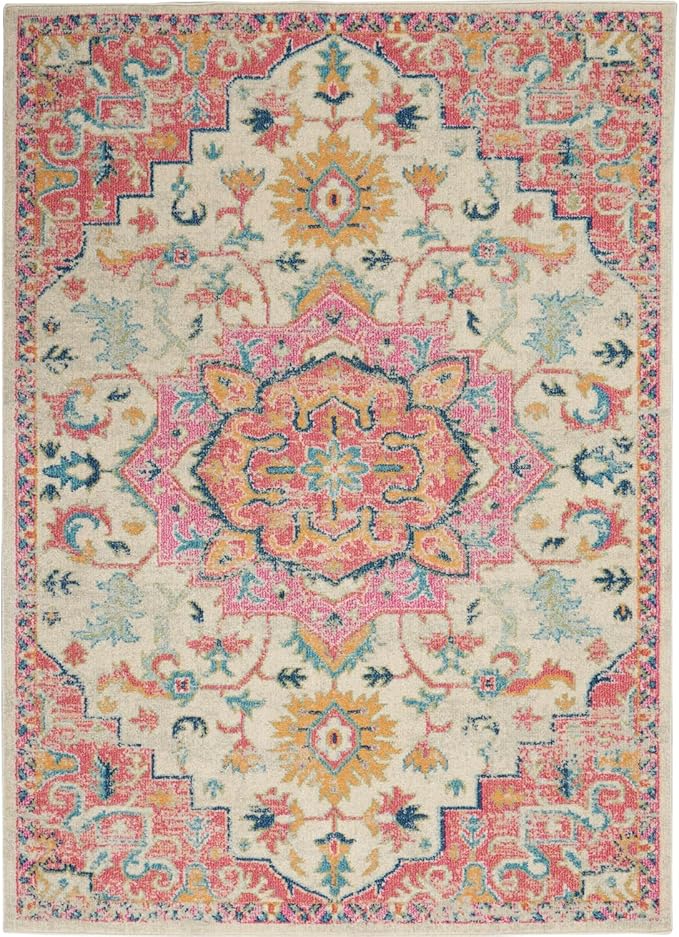 Nourison Home Passion Ivory Pink 3'9" x 5'9" Area Rug - Easy Clean, Non Shedding, Bed Room, Living Room, Dining Room, Kitchen (4' x 6')