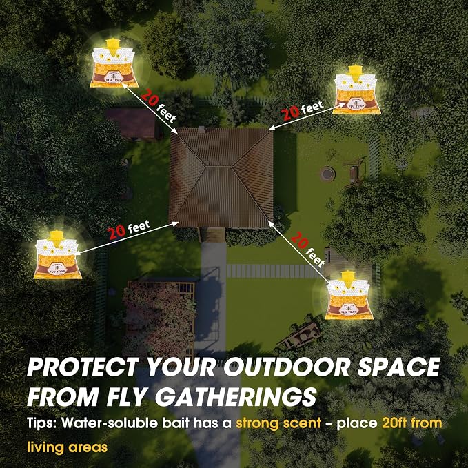 4 Pack Fly Traps Outdoor Hanging for Patio, Flies Bags Outdoor Disposable with 30g Bait, Bug Fly Hunter Catcher Killer Control for Barn Horse Ranch Chicken Coop