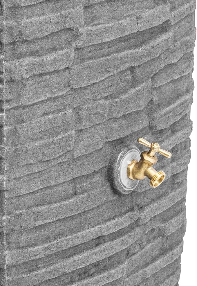 Good Ideas Impressions Riverwalk Rain Water Collection Barrel, Dark Granite, 50 Gallon - Faux Slate Rock Rainwater Catcher, Plastic Storage Drum with Dual Robust Metal Spigots & Fine Mesh Screen