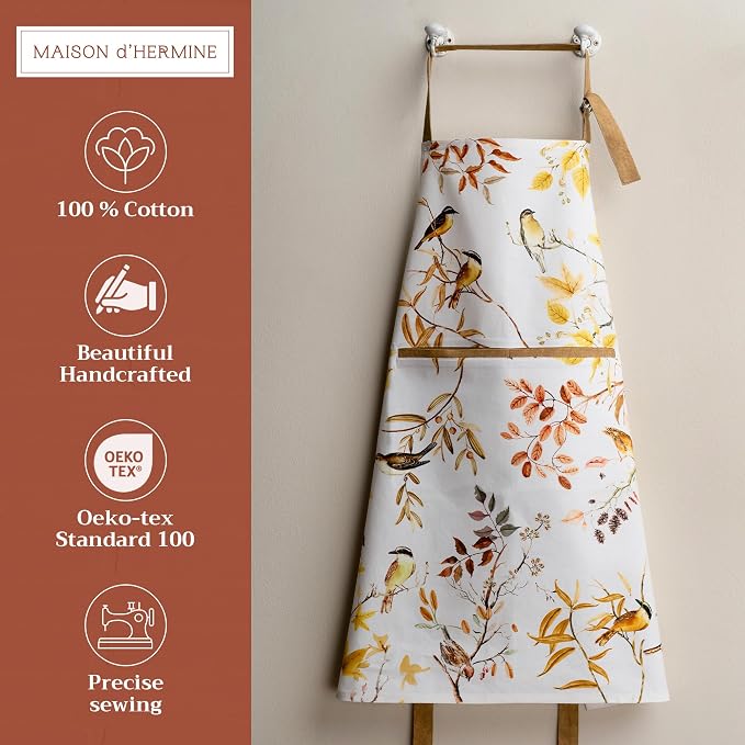 Maison d' Hermine Aprons for women with Pocket 100% Cotton (27.50"x31.50") | Adjustable Neck Strap & long ties Apron Men Chef Wedding Cooking Gardening Server Maid