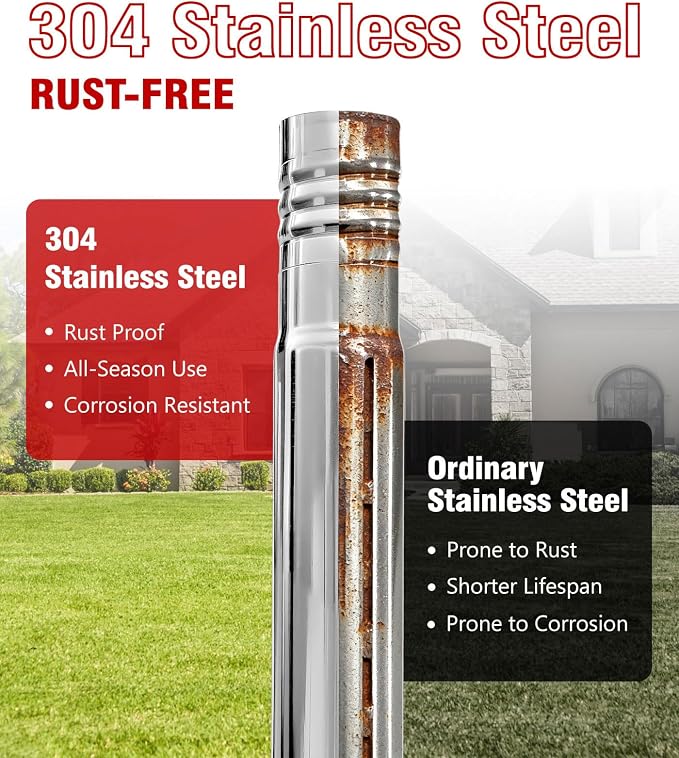 304 Stainless Steel 8FT In Ground Flag Pole with 7 Prongs Base, Heavy Duty Extra Thick Camper Flag Pole, 1 Inch Inground Flag Pole for Outside House, Yard, Garden (Silver-8FT)