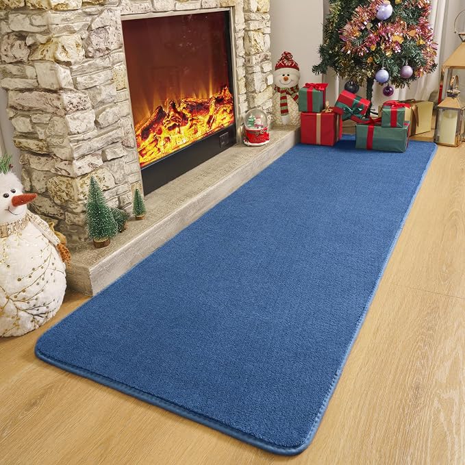 Amearea Modern Soft Hallway Runner Rug, 2x10 Feet Washable Long Runner Rugs | Blue Fluffy Bedroom Rugs, Indoor Non Slip Memory Foam Rug Carpet for Hallway Entrance Kitchen Living Room Home Decor