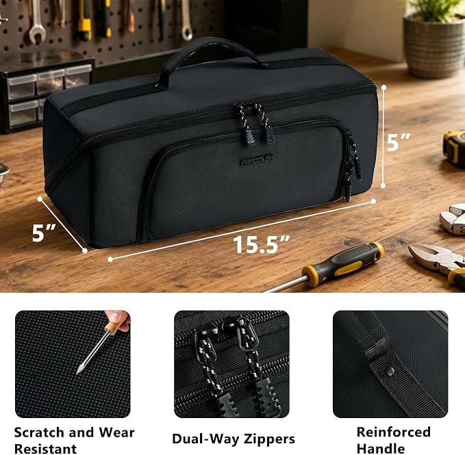 Tool Bag Organizer for Electrician & Technician, Portable Wide-Open Tool Tote with Multi Compartments, Heavy Duty Tool Storage Bag for HVAC, Plumbing, Garage & Home Repair Tools, Handyman