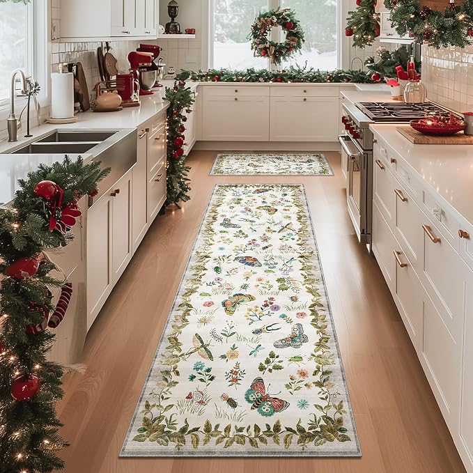 Machine Washable Kitchen Runner Rugs: 2'6"x8' Hallway Runner Stain Resistant Non Slip Low Pile Soft Carpet Runners for Hallways Indoor Entryway Kitchen Laundry Room Bedroom Bathroom Farmhouse