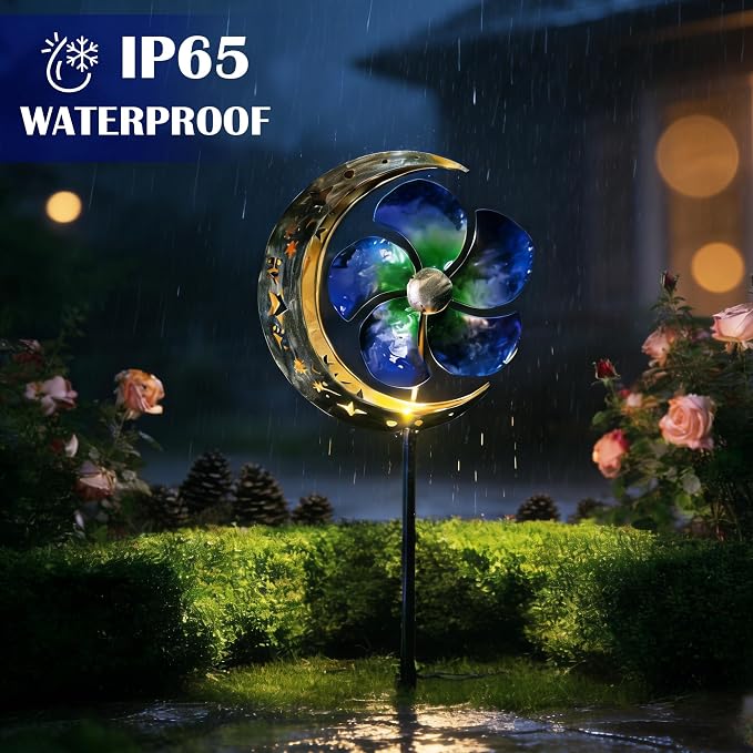 SunKite Solar Spinner Moon Outdoor Lights Waterproof,Solar Moon Garden Light Outdoor Decorative Stakes Lights Yard Garden Patio Lawn Pathway Decoration Gifts Grandma Mom
