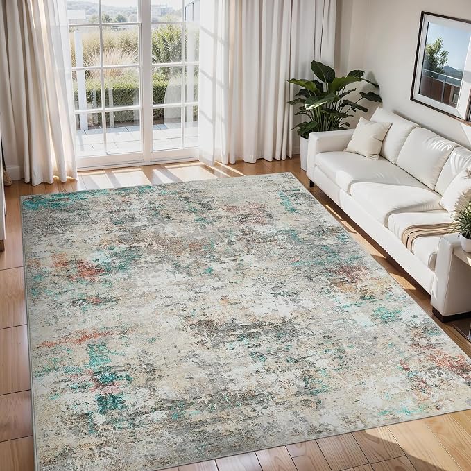 ROYHOME Modern Abstract Area Rug 10x13 Non Slip, Colorful | Non Shedding Rug Low Pile Stain Resistant for Bedroom Living Room