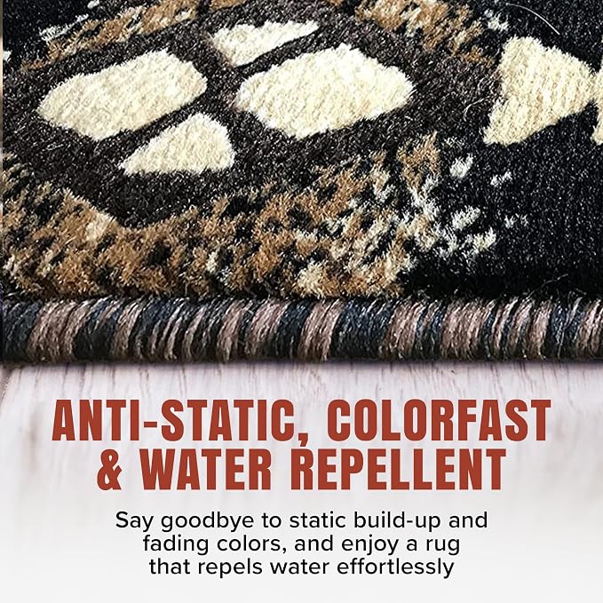 YHSF Southwest Native American Area Rug – Thick, Soft, Durable & Easy to Maintenance Tribal Design Boho Rug– Ideal for Bedroom, Living Room & Hallway - Black, 2 Feet x 7 Feet