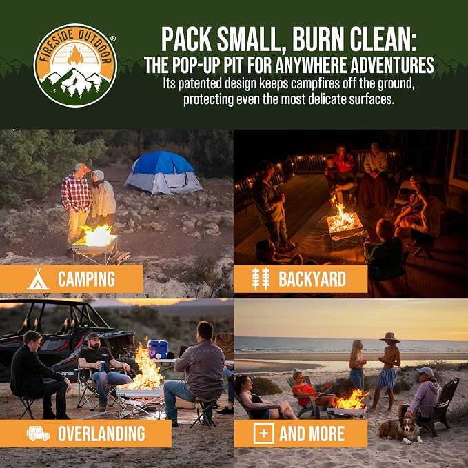 Fireside Outdoor Pop-Up Fire Pit 24" Ultra Lite Weighs 3.2 lbs - Folding FirePits for Outside, Outdoor Small Firepit Portable, Campfire Burn Pits, Camping Fire Pit Portable Holds 80 lbs of Firewood