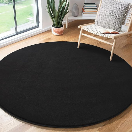 Amearea Black Round Area Rugs 6ft Circle Rugs for Bedroom Living Room | Washable Fluffy Indoor Thickened Memory Foam Rug, Non Slip Minimalist Circular Carpet for Boys Girls Dorm Nursery Room Decor