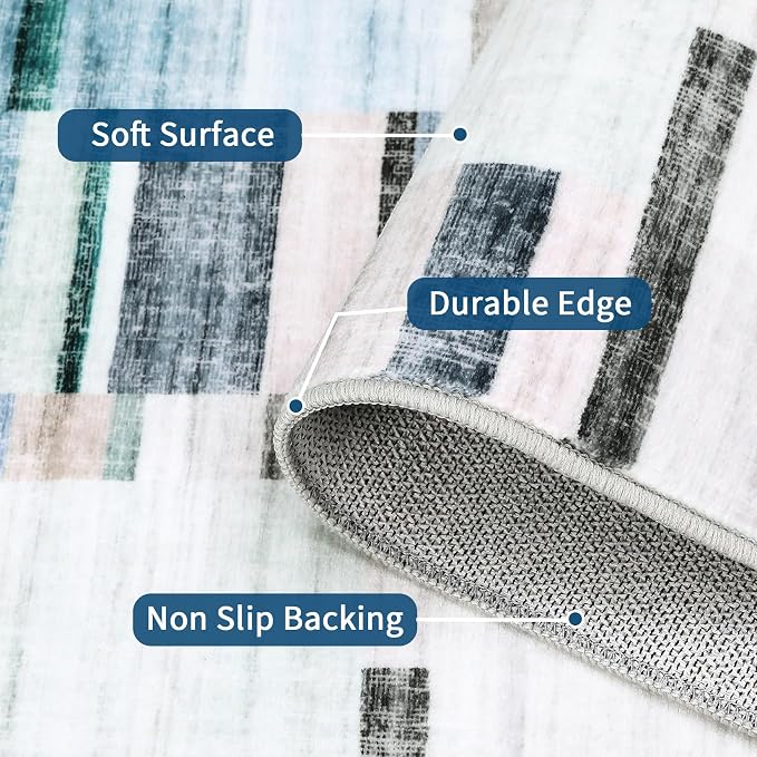 GarveeHome Washable Rug Runners for Hallways Non Slip 2x6 Modern Geometric Kitchen Rugs Farmhouse Entryway Rug Soft Bathroom Rugs Stain Resistant Carpet for Laundry Bedroom 2 ft x6 ft Blue