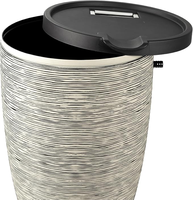 Newport 50‑Gallon Flat‑Back Rain Barrel with Stand & Planter Bundle – Slate | Removable Lid, UV-Stabilized Outdoor Water Storage