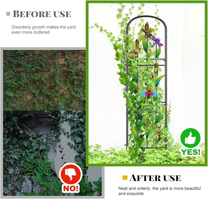 2 Pack Garden Trellis for Climbing Plants Outdoor, Metal Arched Fence Trellis Plant Climbing Support Decorative, Plant Trellis Indoor for Vines Flowers Vegetables Wall Brackets, 60" x 11"