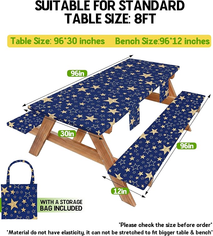 Picnic Table Cover with Bench Covers Waterproof Campsite Tablecloth Patio Camp Backyard Camping Kitchen Essentials Accessories Supplies Rv Cabin Gear Acampar Must Haves Table Cloth Camper Women Gifts