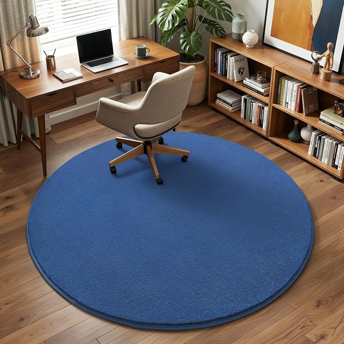 Amearea Blue Round Area Rug 4ft Washable Circle Rug for Bedroom Living Room | Fluffy Indoor Thickened Memory Foam Rugs, Non Slip Minimalist Circular Carpet for Kids Boys Girls Dorm Nursery Room Decor