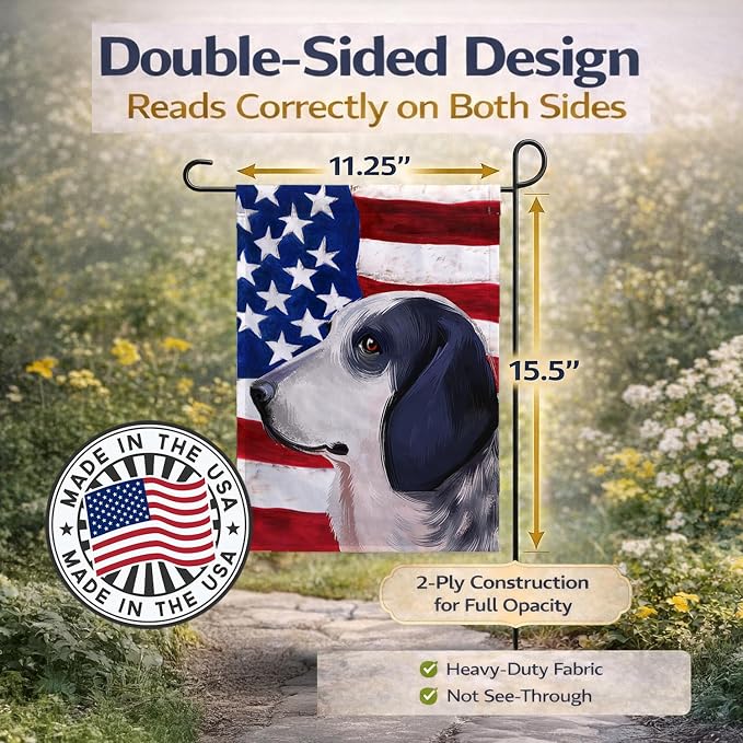 Caroline's Treasures CK6439GF Bleu de Gascogne Dog American Flag Garden Flag Mailbox Flag Decorative Yard Flag Banner Outside Patio Artwork Yard Flower Beds, Garden Size, Multicolor