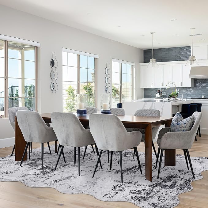 ROYHOME 5x7 Modern Abstract Scalloped Area Rugs Faux Wool Rug, Grey | Ultra-Soft Low Pile Stain Resistant Machine Washable Carpet for Bedroom with Non Slip Backing