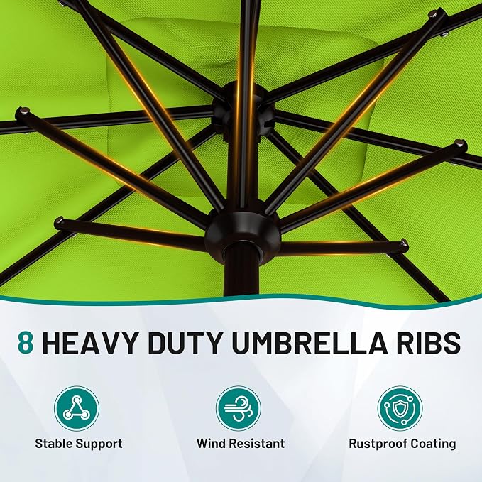 AreShark 8 X 10 FT Large Rectangular Patio Umbrella with Valance, Outdoor Table Market Umbrella w/Crank & 8 Ribs, Rectangle Outdoor Umbrellas for Garden, Deck, Yard and Poolside, Apple Green