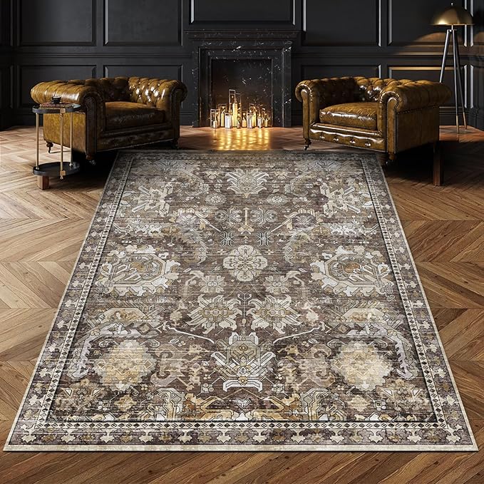 Washable Area Rugs - Perfect for Living Room, Bedroom, Kids Room, Nursery - Stain & Water Resistant Non-Slip, Pet & Child Friendly, Vintage Tribal Area Rugs (Ivory, 9' x 12')