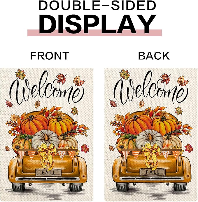Rustic Truck Garden Flags for Outside Set of 12, Car Welcome Seasonal Garden Flags 12x18 Double Sided for All Seasons and Holidays, Winter Spring Outside Decorations for Yard