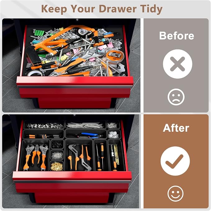 A-LUGEI【70】【6 Size】Tool Box Organizer Tray Divider Set, 【Black】 Desk Drawer Organizer, Garage Organization and Storage Toolbox Accessories Rolling Tool Chest Cart Cabinet WorkBench Small Part
