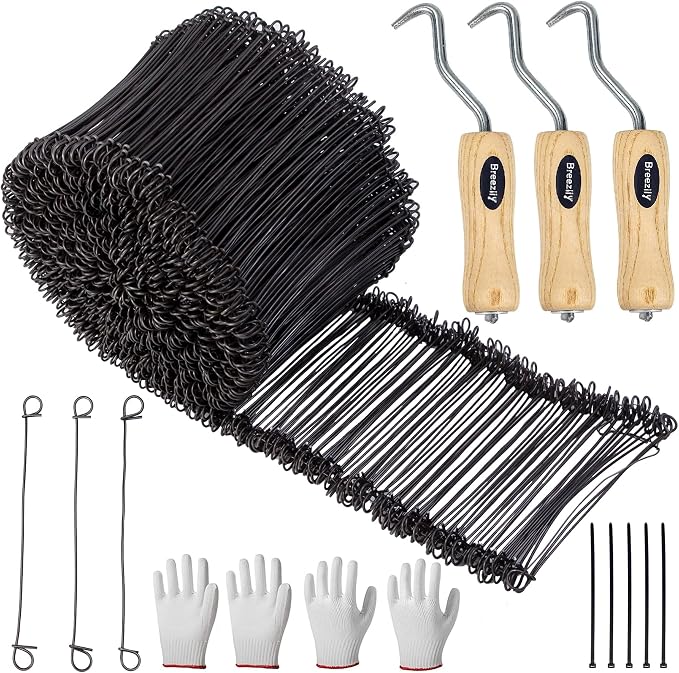 1000Pcs Double Loop Rebar Wire Bar Ties, 6.1" Double Loop, 16 Gauge, Black Steel, 10 Plastic Cable Ties, 3 Wire Tie Twisters, 2 Gloves