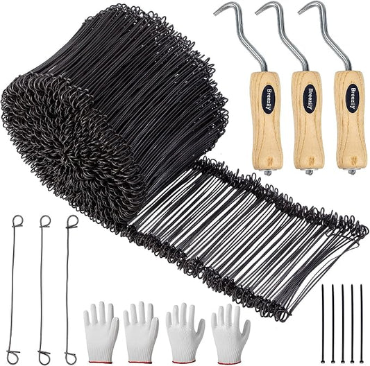 1000Pcs Double Loop Rebar Wire Bar Ties, 6.1" Double Loop, 16 Gauge, Black Steel, 10 Plastic Cable Ties, 3 Wire Tie Twisters, 2 Gloves