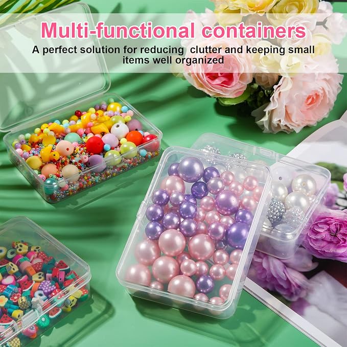 SATINIOR 100 Pcs Clear Plastic Beads Storage Containers Box Small Clear Boxes with Hinged Lid Plastic Arts Case Mini Square Crafts Storage Organizers for Small Items (4.45 x 3.3 x 1.14 Inch)