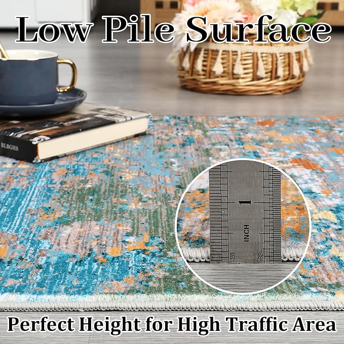 ROYHOME 8x10 Modern Abstract Rug Faux Wool Rug, Multi Color | Accent Ultra Soft Non Slip Non Shedding Washable Large Rug for Living Room Bedroom Dining Room Office Home