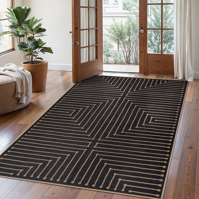 Lahome Neutral Outdoor Rug 5x7, Black and White Rug for Living Dining Room | Farmhouse Rhombus Non Slip Non Shedding Indoor Outdoor Carpet for Patio Deck Classroom