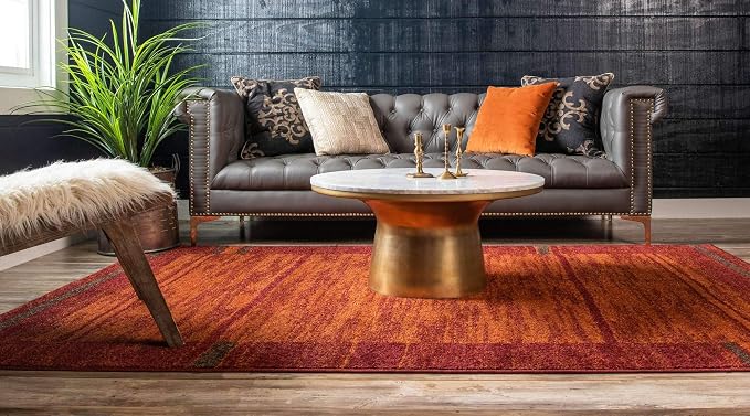 Unique Loom Autumn Collection Modern Contemporary Casual Abstract Area Rug (Terracotta/ Burgundy Border, 8 x 10 ft Rectangular)