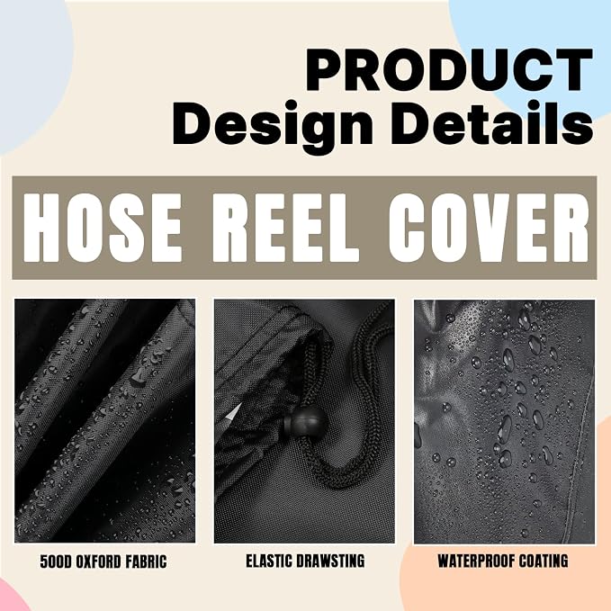 Hose Reel Cover,Waterproof Covers for Retractable Garden Hoses Reels,All Round Shield for Hose-Reel 1/2 Inch x 82FT (17.7x17.7x8.6in,Black)