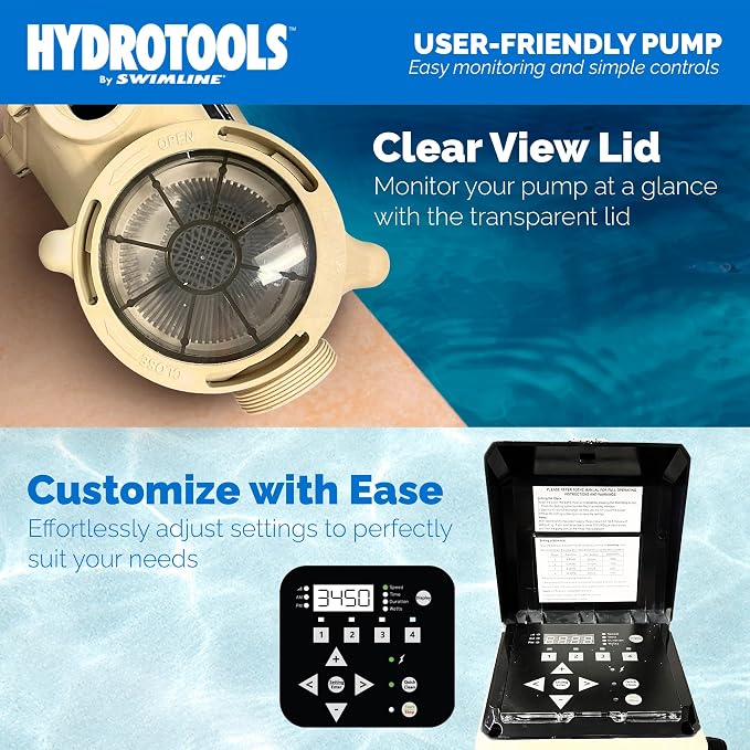 SWIMLINE HYDROTOOLS Variable Speed Swimming Pool Pump For Inground & Above Ground Pools | 1.5 HP, 6660 GPH Self Priming Filter Pumps | 230 V, LED Control Panel, 2-4 Flow Speeds, Strainer Basket, DOE | Variable-speed Self-priming Pump, 1.5 HP, 6, 660 GP...