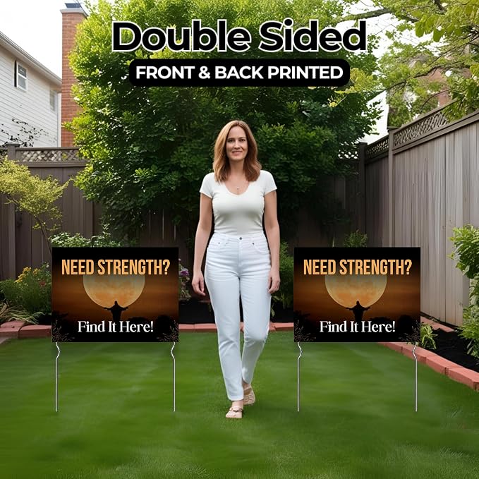 Need Strength Find It Here! Yard Sign by DC | 24"x18" Double Sided Church Garden Sign with 13” Metal Stakes | Outdoor Signs Waterproof for Lawn, Patio, Sidewalk & House | Set of 5 | Made in USA