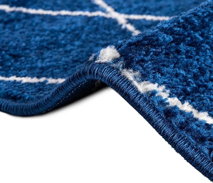 Unique Loom Trellis Frieze Collection Area Rug - Geometric (2' x 10' Runner, Navy Blue/ Ivory)