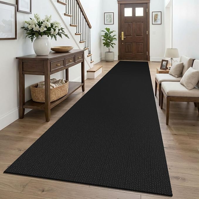 KOZYFLY Black 3x16 Runners Rugs for Hallway, Extra Long Washable Runner Rug, Woven Non Slip Kitchen Runner, Cotton Entryway Rug, Floor Carpet for Entry, Aisle, Hall, Black/Dark Grey