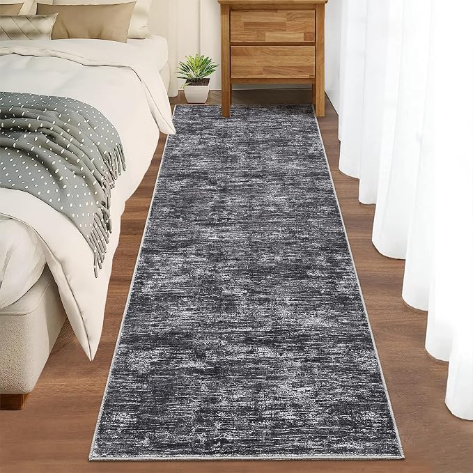 GarveeHome Bathroom Runner Rug 2x6 Machine Washable Area Rugs for Kitchen Floor Modern Solid Color Throw Rug with Non Slip Backing, Non Shedding Low Pile Floor Cover for Laundry Room, Dark Grey