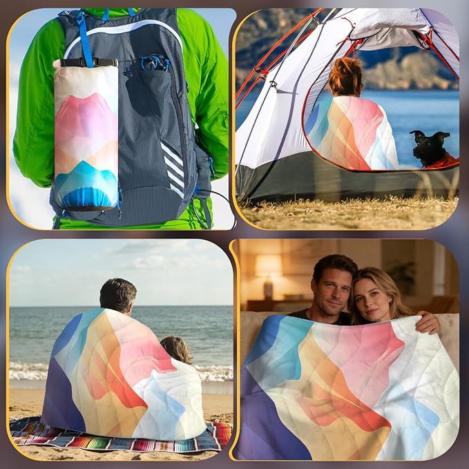 Outdoor Puffy Camping Blanket, Packable Outdoor Blanket Waterproof Down Alternative for Camping, Hiking, Backpacking, Traveling, Picnic, Beach, Lawn, Stadium (Mountain, 39 * 55'')