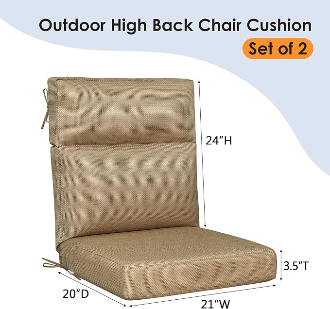 Unimatta Outdoor High Back Chair Cushion Seat Pads, 44 x 21 Inch Water-Repellent & Fade-Resistant Patio Furniture Cushions with Ties for Adirondack, Rocking Chairs, Natural Beige Lattice