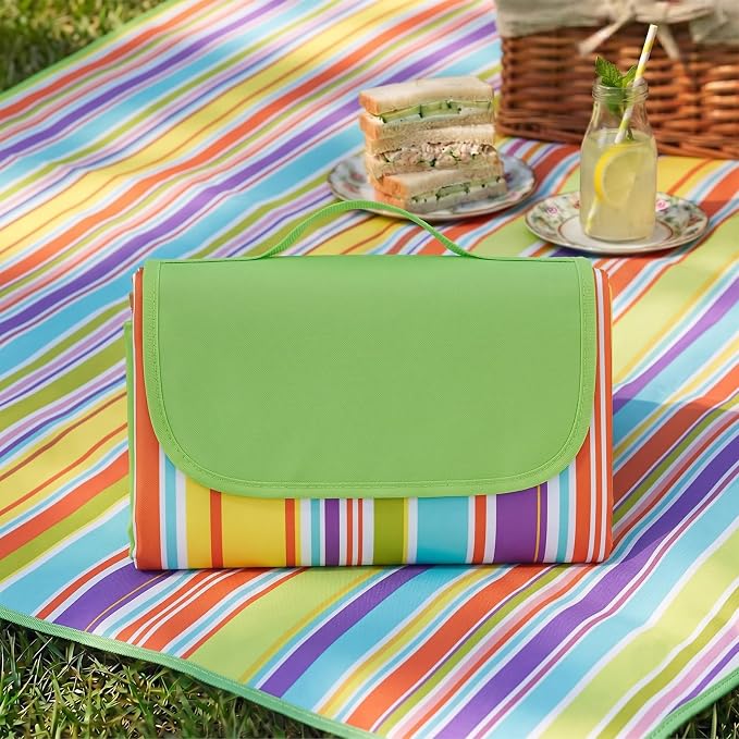 Waterproof Foldable Picnic Blanket Outdoor with Carry Strap,80"X60" Extra Large Beach Blanket Sandproof,Portable Soft Gingham Picnic Mat for Camping Travel Hiking Family Concerts Park(Yellow)