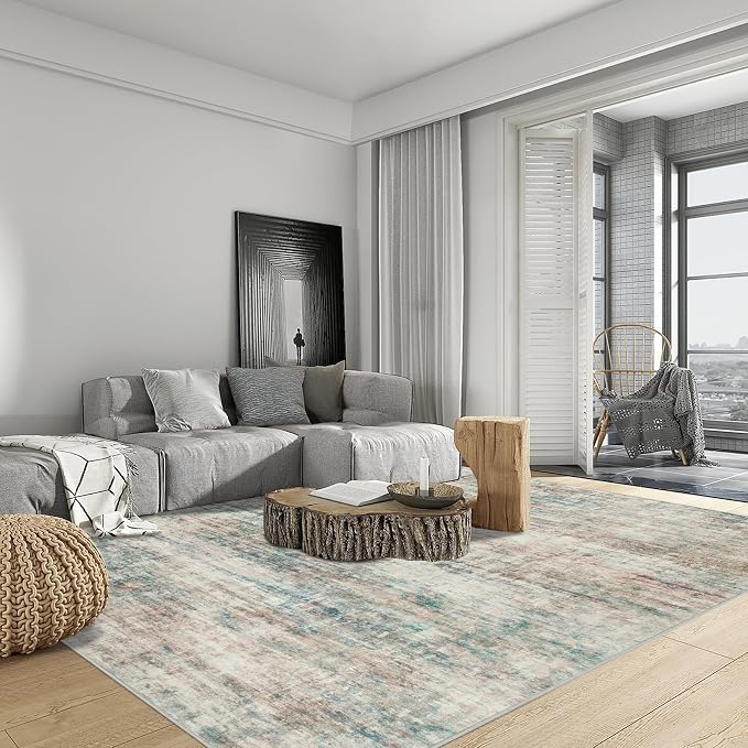 9x12 Area Rugs for Living Room: Washable Abstract Multi Color Carpet | Non-slip TPE backing makes this washable soft low-pile rug safe & durable, Pet-friendly decor for dining room,nursery,office