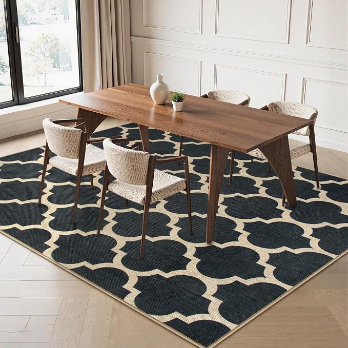 Lahome Moroccan Outdoor Rug 5x7, Easy Jute Black Washable Rugs for Patio Living Room, Geometric Trellis Woven Area Rug Non Slip for Backyard, Thin Non Shedding Farmhouse Carpet for Bedroom